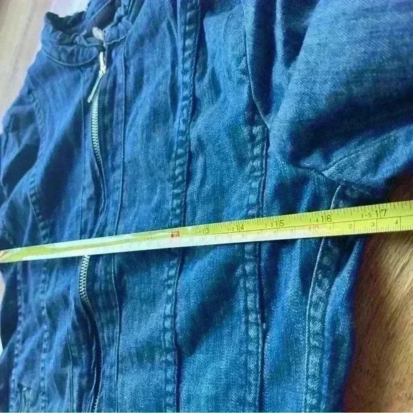 CHRISTINE ALEXANDER Jean Jacket Ruffle Trim Rhinestone Buttons Denim XS - Picture 11 of 12